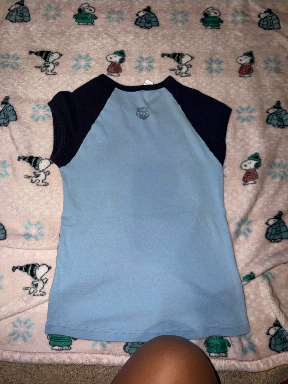 Class Club Light Blue Tee with Navy Raglan Sleeves